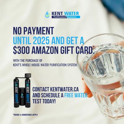 Get amazon gift card with purchase of Kent's whole house water purification system